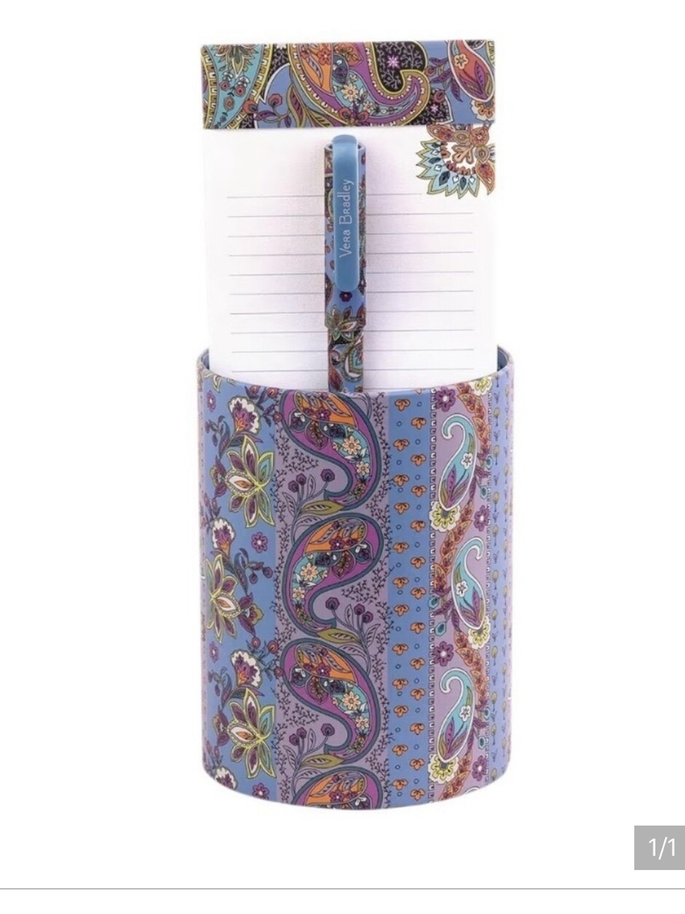 Vera Bradley Lavender Paisley Pen & Notepad Holder with Light Blue Pen